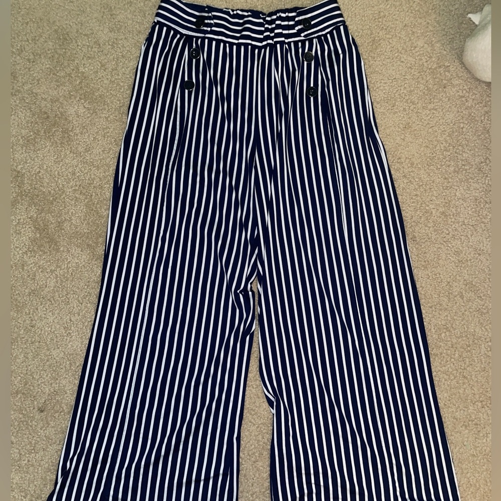 Navy striped spandex flare legging